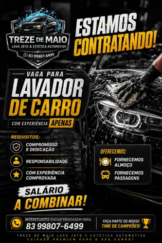 VAGA LAVADOR DE CARROS
