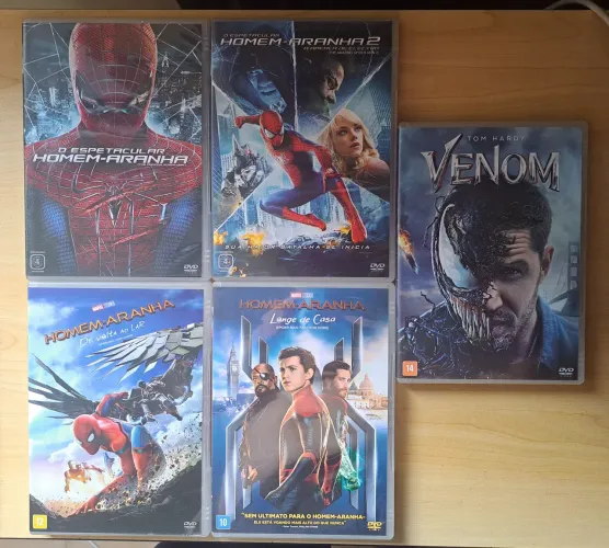 4 DVDs Homem-Aranha e 1 DVD Venom originais Andrew Garfield, Tom Holland, Tom Hardy