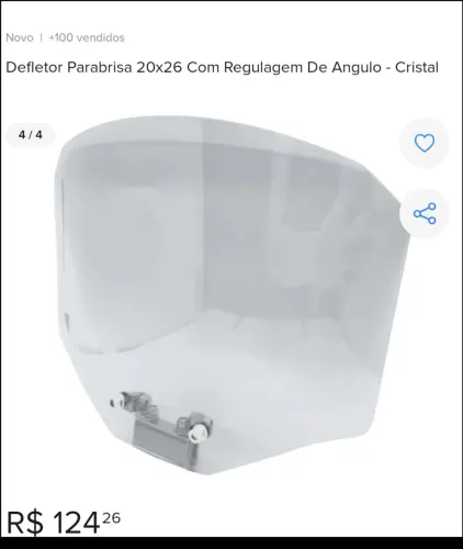 Defletor parabrisa para moto 20x26 com ajuste de ângulo na cor cristal