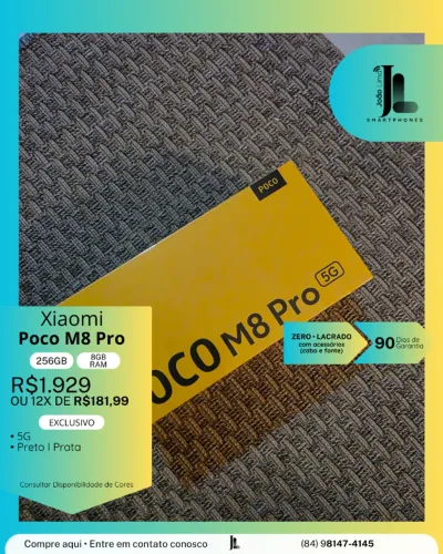 XIAOMI POCO M8 PRO, 5G, 256GB, 8GB RAM, LACRADO, EXCLUSIVO!