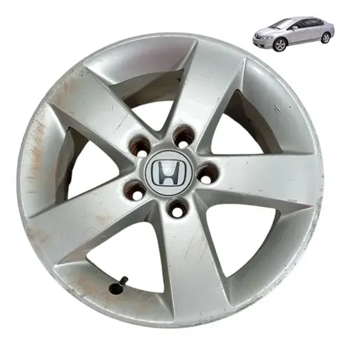 Roda 5 Furos Liga Leve Aro 16 Honda Civic 2006 2009 2011 Prateado