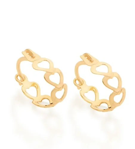 Brinco argola corações vazados banhado a ouro<br><br>18k<br><br>Cód. 523351
