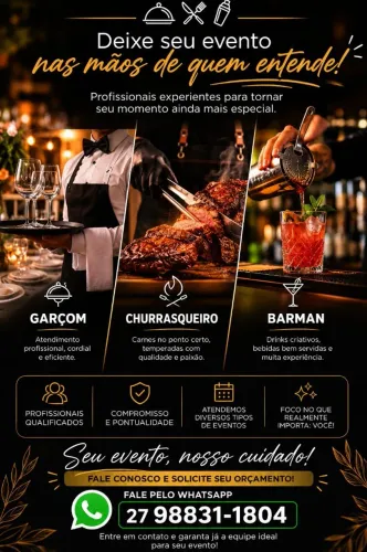 Garçom, churrasqueiro, barman