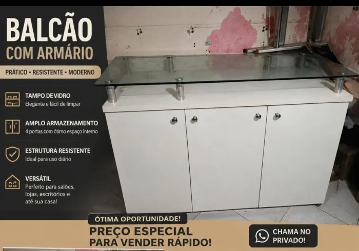 Balcão armário tampa de vidro