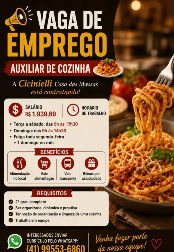 Vaga de emprego auxiliar de cozinha