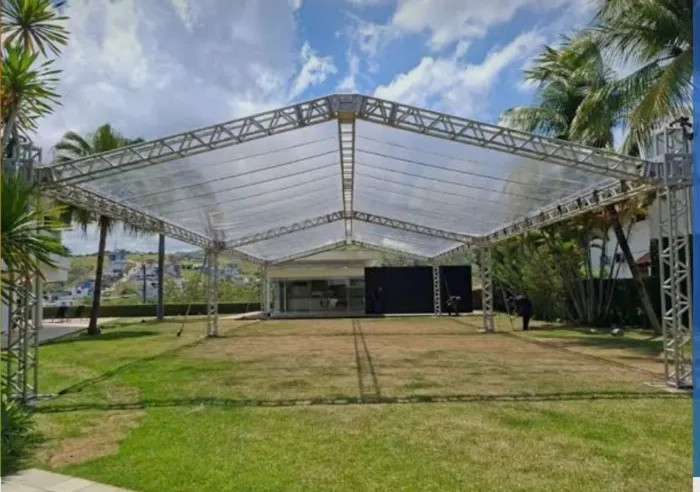 Locação pavilhão estrutura Q-30 boxtruss lona transparente