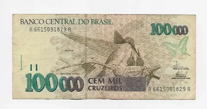 Cédula 100 Mil Cruzeiros - Beija-flor - Série A 6615091829 A