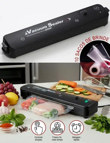 Seladora à Vácuo Space Eye 90W Bivolt Preto Para Alimentos Embalagens 25cm