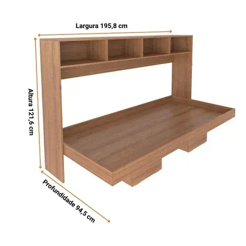 Cama de solteiro articulada dobrável com 6 nichos na cor amêndoa.