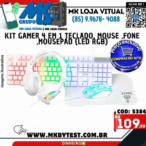 Kit Gamer 4 em 1 Teclado, Mouse ,Fone ,Mousepad (LED RGB)