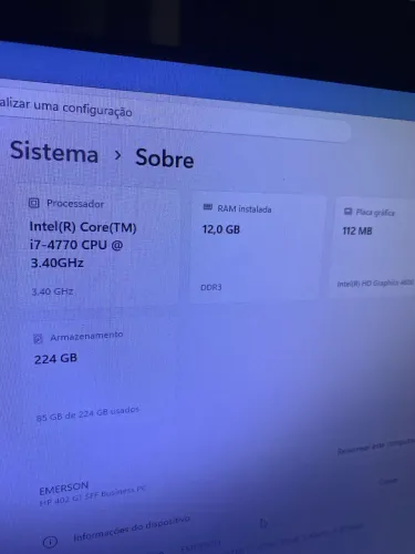 CPU I7 4770 3.3 GHz 12 DE RAM SSD 224