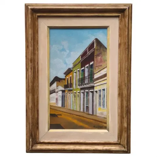 Quadro do Artista Alvarenga, Rua de Olinda, Pintura sobre Tela, 60x42cm, Assinada e Datada