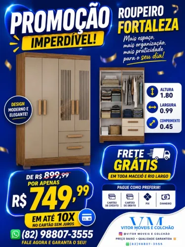 PROMOÇÃO ROUPEIRO FORTALEZA 4 PORTAS 2 GAVETAS