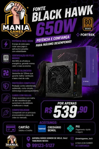 Fonte Gamer 650w 80 plus