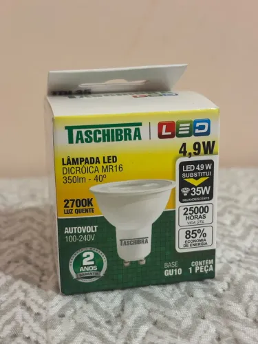 Lâmpada Led Dicróica Mr16 4,9w Gu10 2700k Tdl35 Taschibra