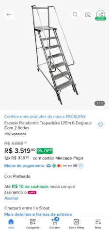 Escada dobrável 6 degraus com guarda corpo.Vendo ou troco, valor 1000