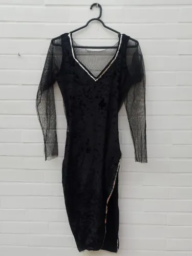 Super promoção: Vestido em veludo preto tango fantasia viúva negra tamanho P
