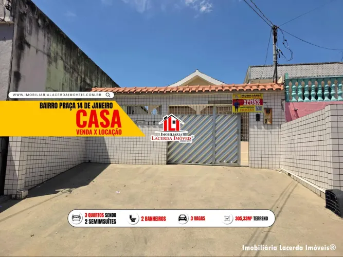 Casa Térrea na Praça 14 de Janeiro com 3 Quartos, Quintal Amplo e 3 Vagas