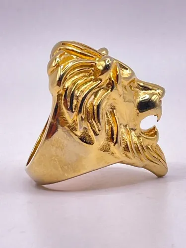 Anel Masculino Leão - Banhado a Ouro - Aro 18 - Imponente