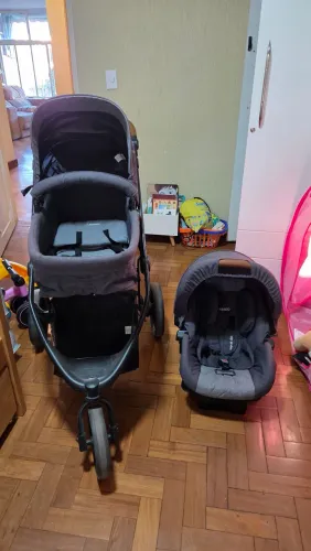 Carrinho Kiddo Trek Travel System Cinza Chumbo + Bebê Conforto + Base