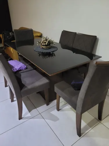 Mesa laka preta  6 cadeiras 