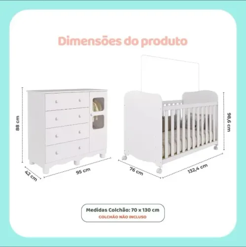 Vende-se Berço + Cômoda para criança, pouco utilizados, bom estado de conservação