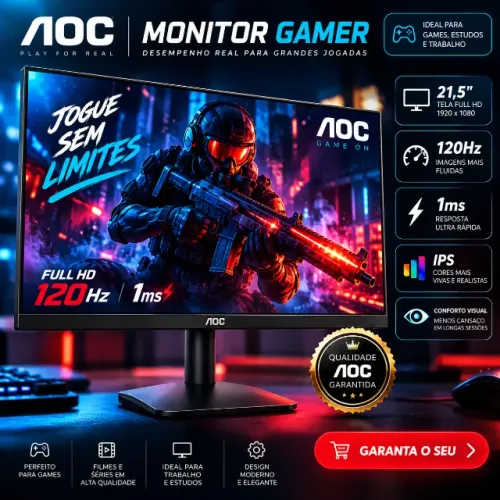 Monitor Gamer AOC 21,5? Full HD 120Hz 1ms IPS (novo na caixa)