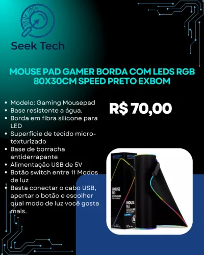 Mousepad Gamer com leds rgb