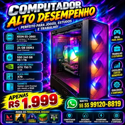 PC Gamer Xeon E5 | GTX 750 Ti | 24GB RAM | SSD + HD 1TB
