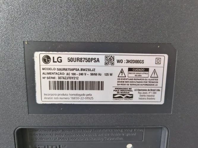 Tampa Traseira TV LG 50UR8750PSA + Parafusos
