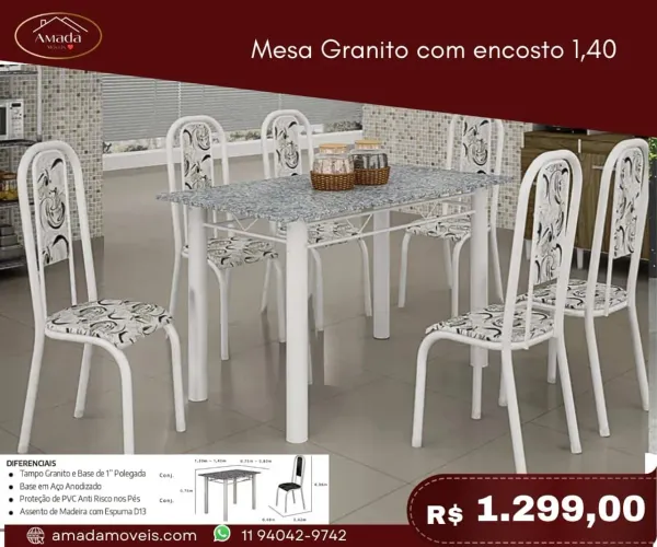 Mesa Granito com encosto 1,40 - à pronta entrega 