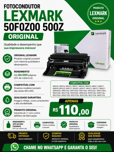 Cartucho De Cilindro Lexmark 500z 50f0z00 Original Mx511 Mx410 Mx611 Mx310 Ms610 Ms410 Ms3