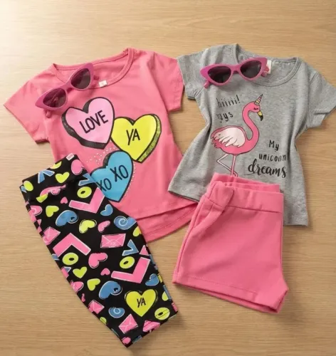 Kit 02 Conjunto Meninas Tam 02, confortável, em cotton. Ótimo para o dia-a-dia.
