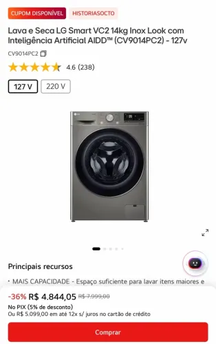 Maquina de lavar LG 12kg lava e seca