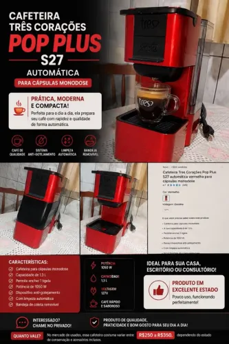 CAFETEIRA TRÊS CORAÇÕES POP PLUS S27