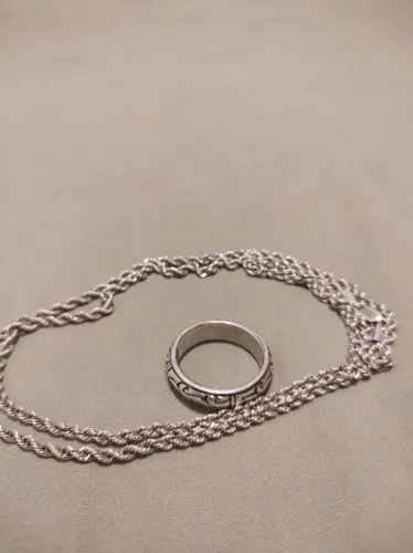 Corrente 3mm 70cm de Prata 925 Elo Baiano + Anel todo em prata Pura