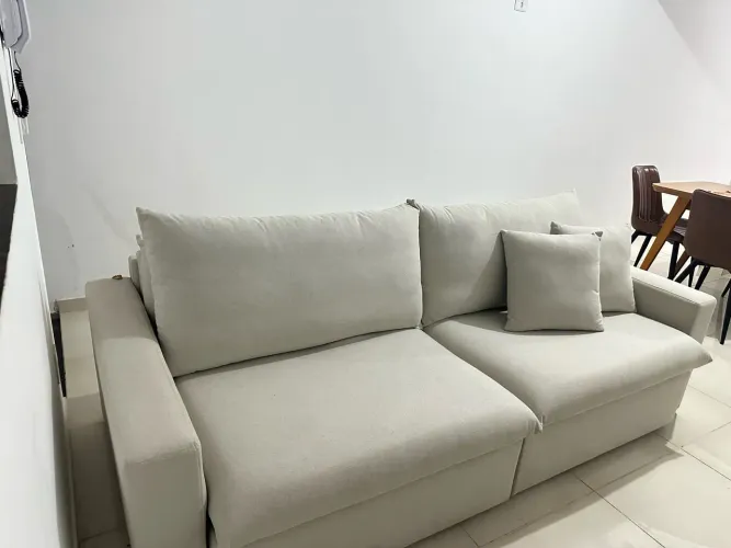 Sofá Retrátil e Reclinável 2,50 m - Linho Cor Gelo | Estado de Novo