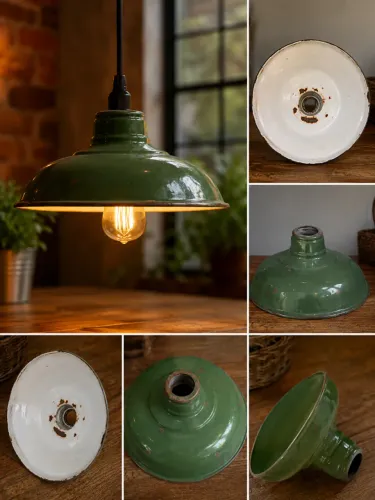 Cúpula Antiga de Luminária Esmaltada Vintage para Decoração e Restauração