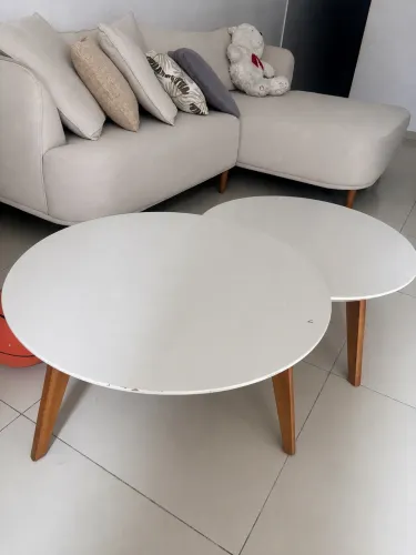 Mesa de Centro Ninho Redonda com Pés de Madeira (2 Peças)