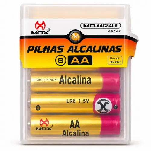 Pilhas Alcalinas AA MOX LR6 1,5V Cartela Com 4 Unidades Alta Durabilidade Energia pode ret
