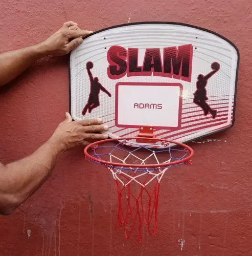 Kit de Basquete Adams "Slam" (Tabela, Aro de aço, Rede de nylon, bola Adms Power Slam)