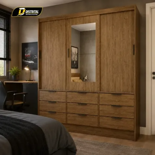 Guarda Roupa Sevilha Casal com Espelho 3 Portas 9 Gavetas Novo