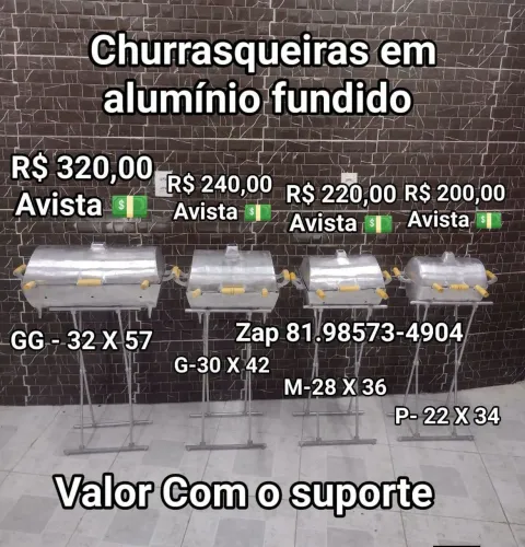 Churrasqueira alumínio fundido a partir de 130,00 Reais avista 