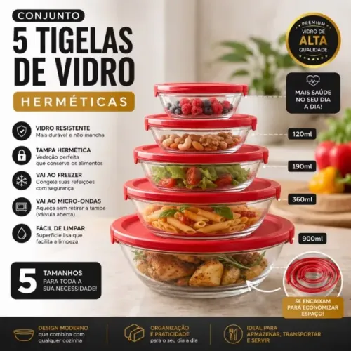 jogo de 5 tigelas de vidro por apenas 25 reais