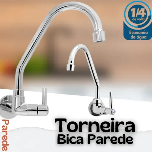 Torneira Cozinha Parede Metal Cromado Bica Metal _ CS127