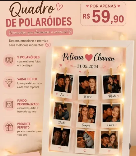 Quadro com luz de led para o dia dos Namorados 