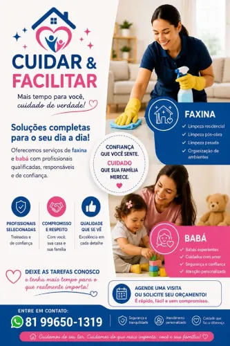 Empresa especializada em faxinas e serviços de babá
