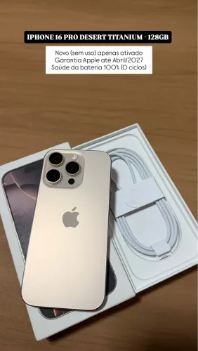 iPhone 16 PRO 128GB Desert Titanium Novo (sem uso), 100%, Garantia Apple até Abril/2027