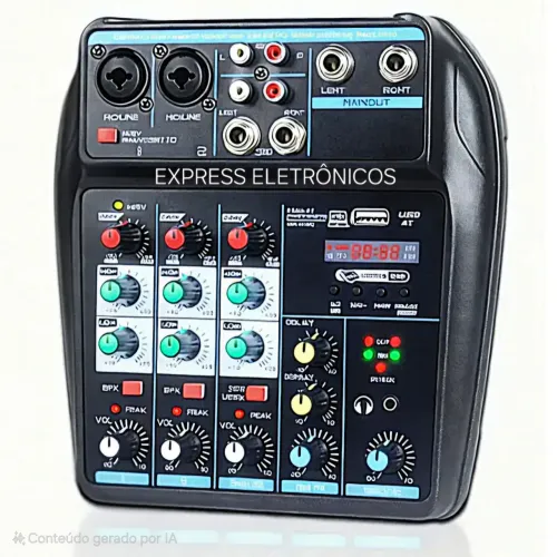 MESA DE SOM 4 CANAIS USB BLUETOOTH PROFISSIONAL NOVA COMPLETA 
