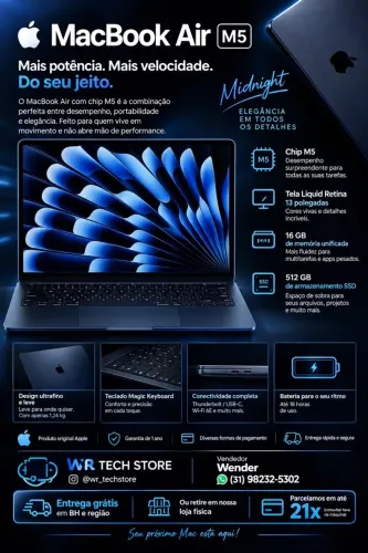 MacBook Air m5 Midnight 13 polegadas 16/512GB novo lacrado